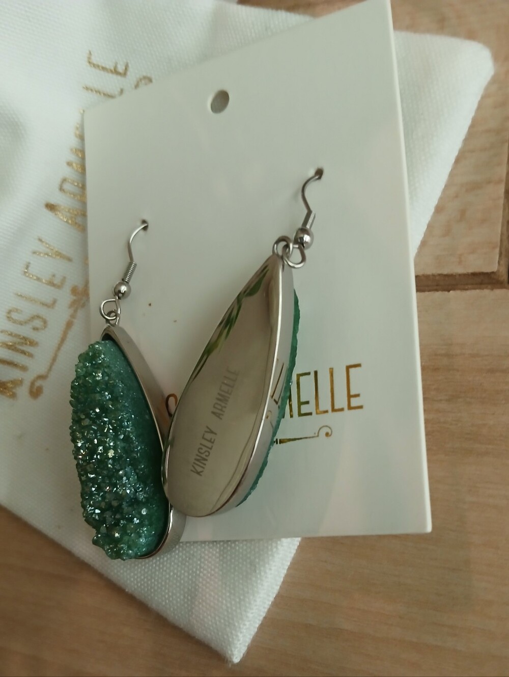 Kinsley Armelle Green Teardrop Druzy Earrings - Sparkling Green Drop Earrings - Picture 2 of 4
